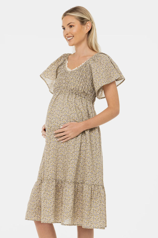 Boho-Umstandskleid aus Baumwolle mit Spitzenausschnitt