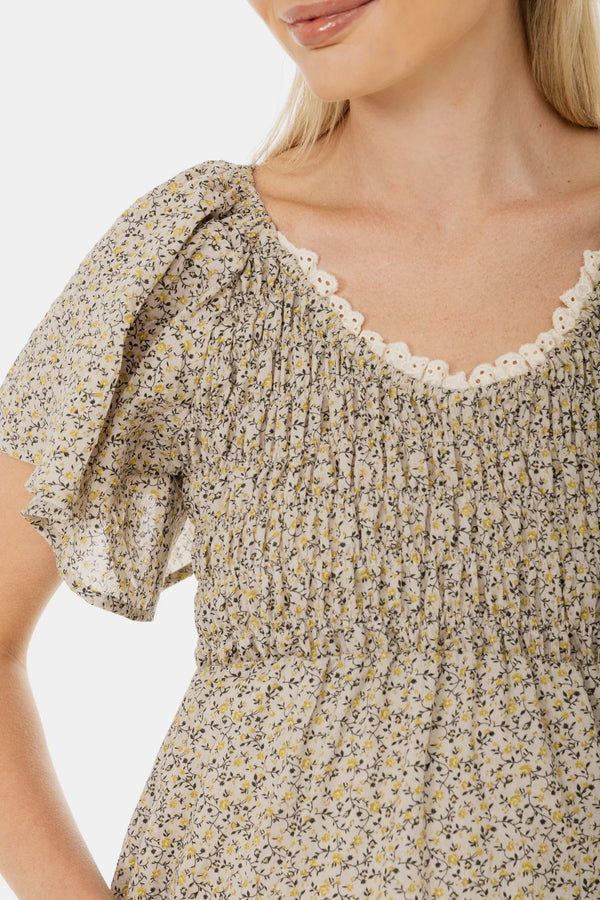 Boho-Umstandskleid aus Baumwolle mit Spitzenausschnitt