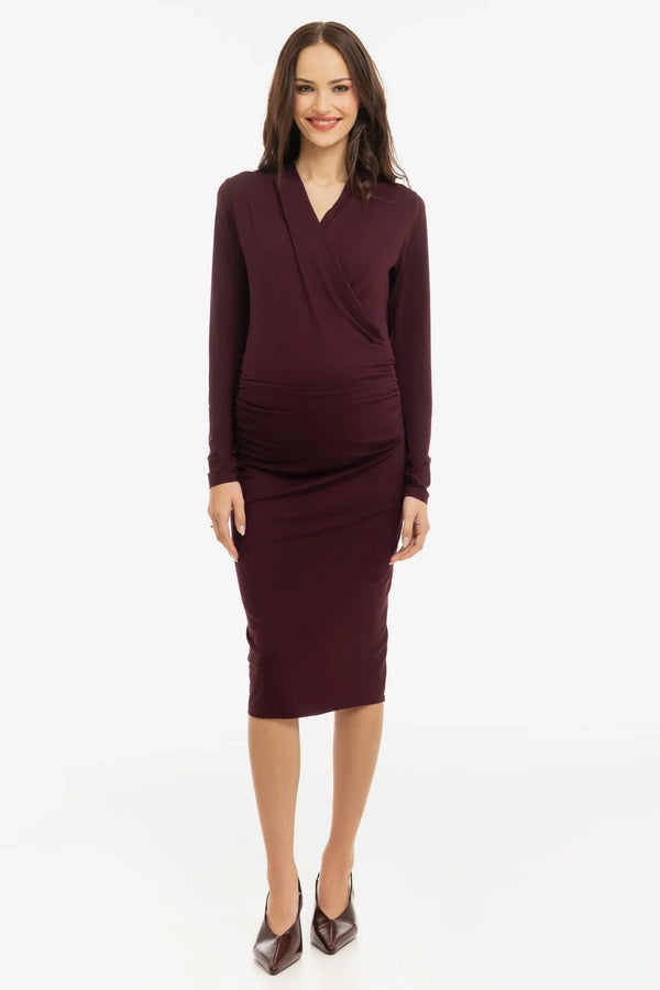Umstands- und Stillkleid mit Wickeloptik – Bordeauxrot