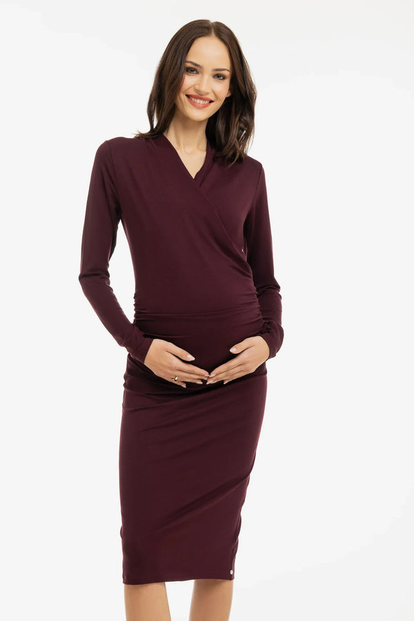 Umstands- und Stillkleid mit Wickeloptik – Bordeauxrot