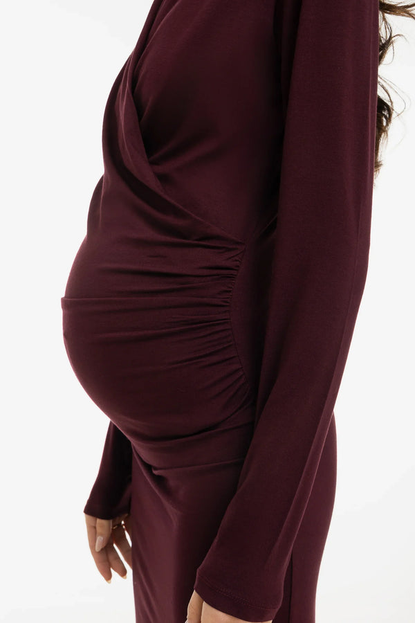 Umstands- und Stillkleid mit Wickeloptik – Bordeauxrot