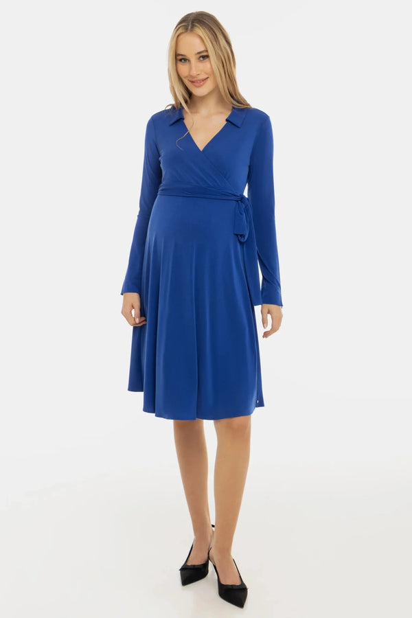 Luftiges Umstands- und Stillkleid mit Wickel-Design – Königsblau