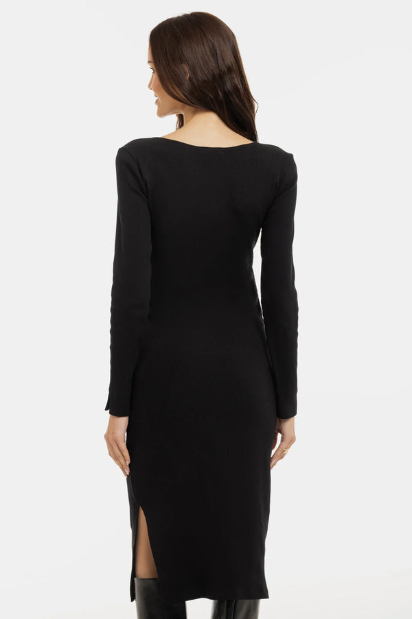 Langes geripptes Umstands- und Stillkleid mit langen Ärmeln – Schwarz