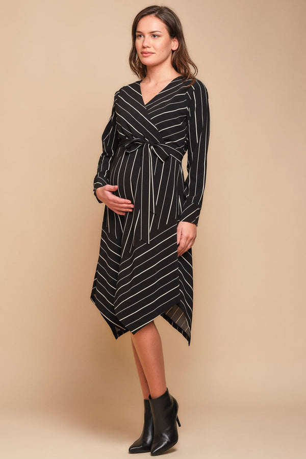 Asymmetrisches Umstands- und Stillkleid mit Streifen
