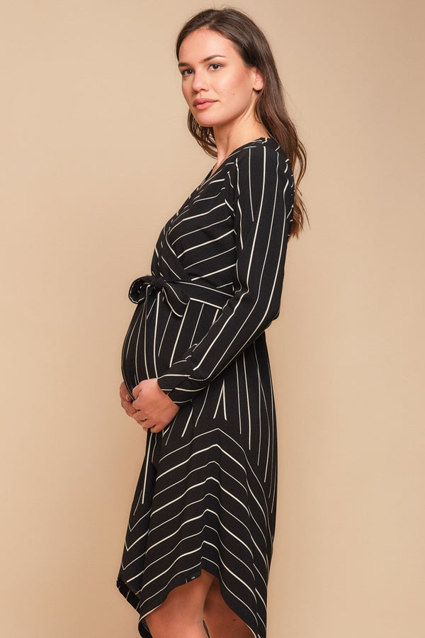 Asymmetrisches Umstands- und Stillkleid mit Streifen