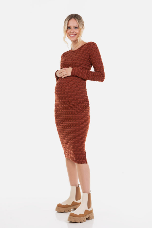 Langes figurbetontes Umstands- und Stillkleid - Kupfer