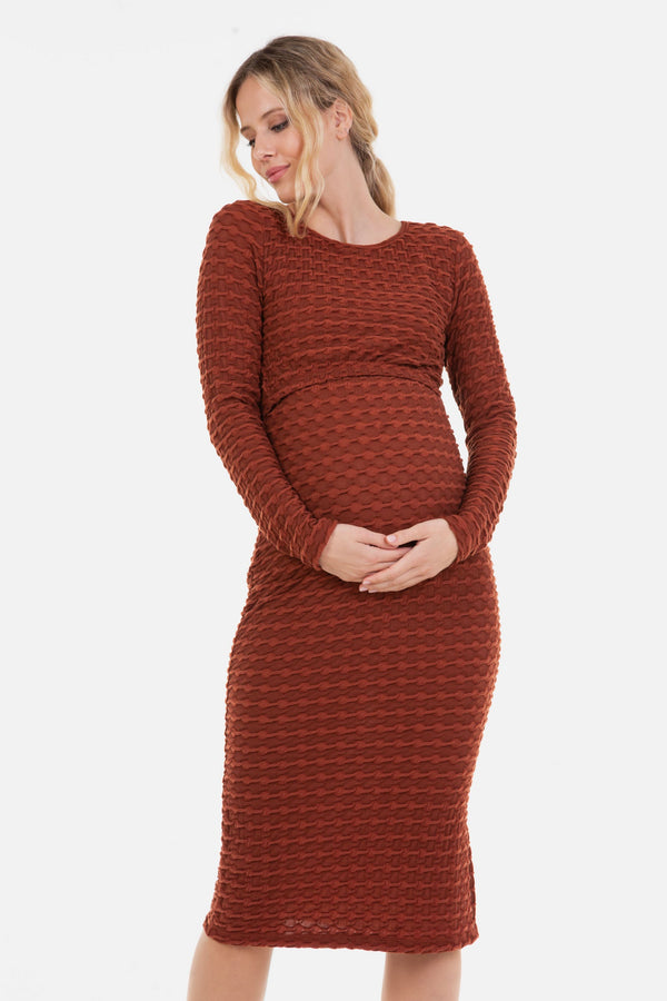 Langes figurbetontes Umstands- und Stillkleid - Kupfer