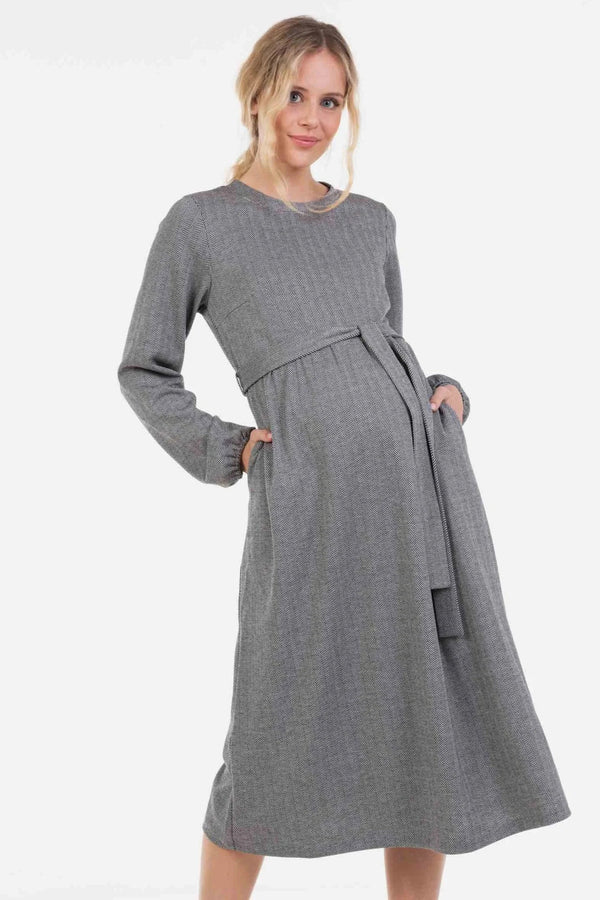 Langes Umstandskleid mit A-Linien-Silhouette – Grau