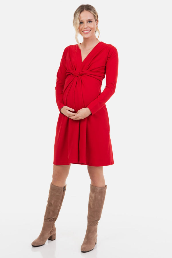 Umstandskleid mit Knotendetail vorne – Rot