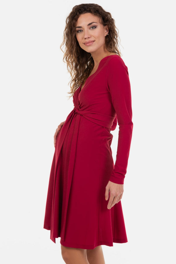 Ausgestelltes Umstands- und Still-Wickelkleid – Bordeaux