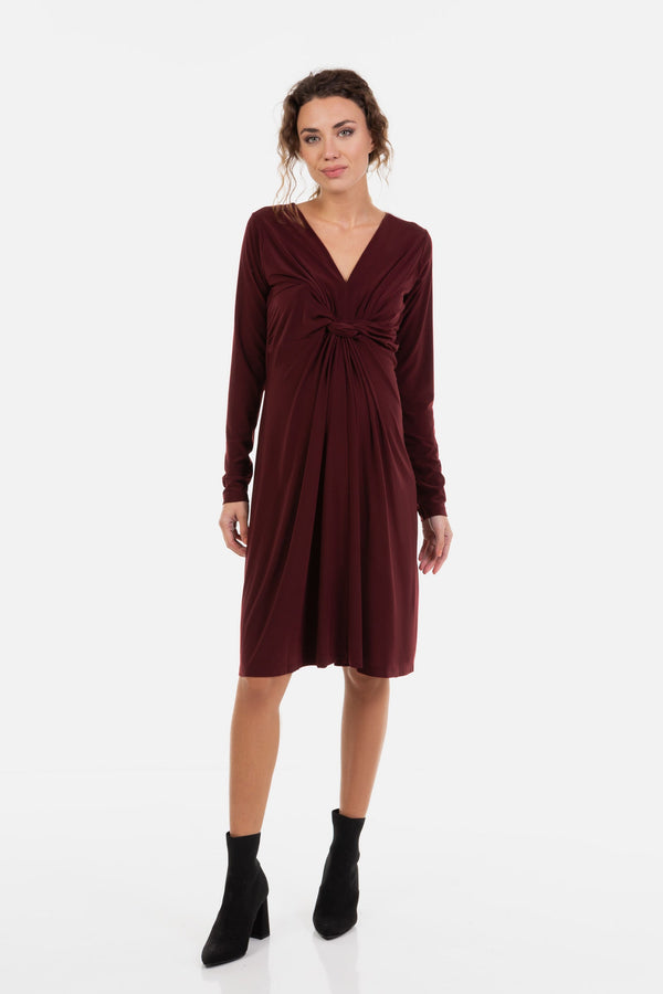 Umstandskleid mit Knotendetail vorne – Bordeaux