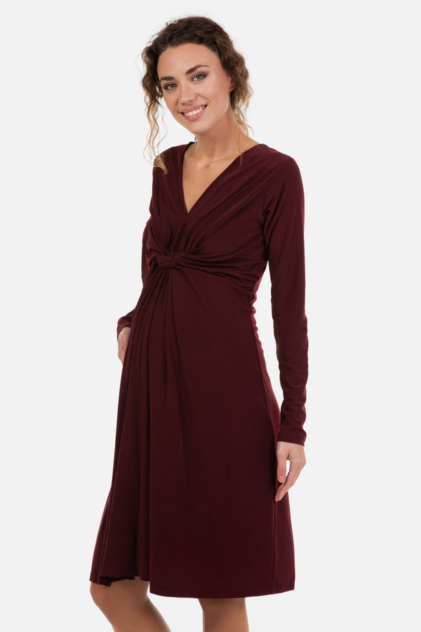 Umstandskleid mit Knotendetail vorne – Bordeaux