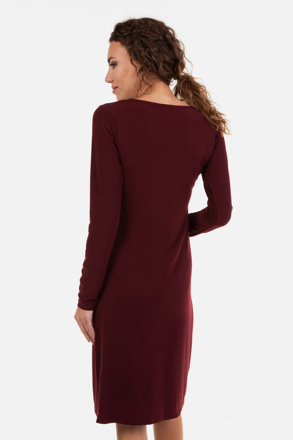 Umstandskleid mit Knotendetail vorne – Bordeaux