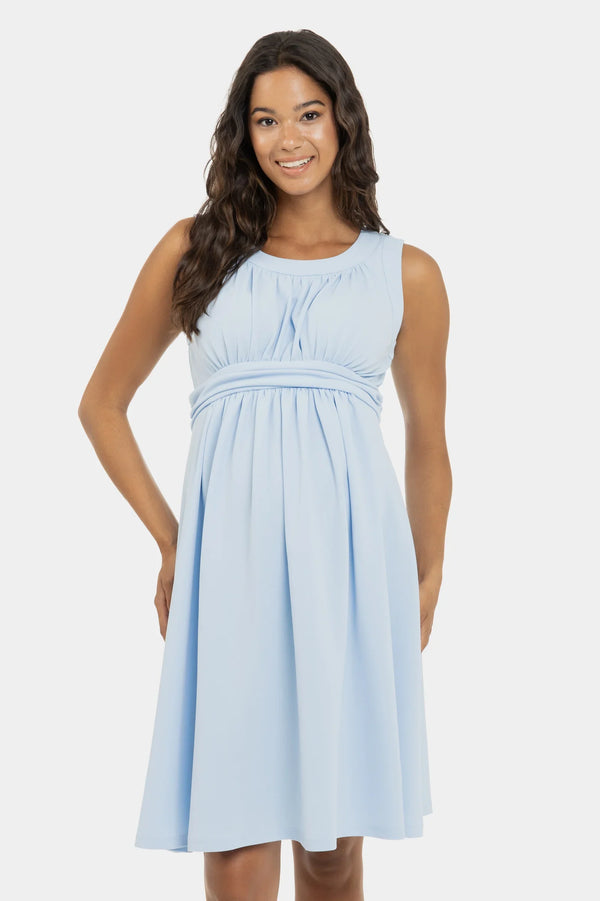 Elegantes Umstandskleid mit Raffung – Babyblau