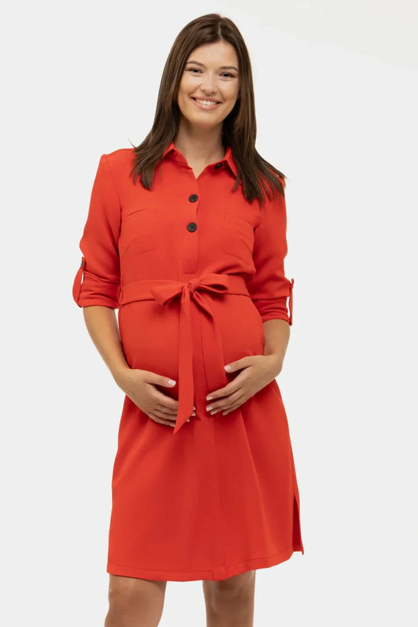Umstands- und Still-Blusenkleid – Rot