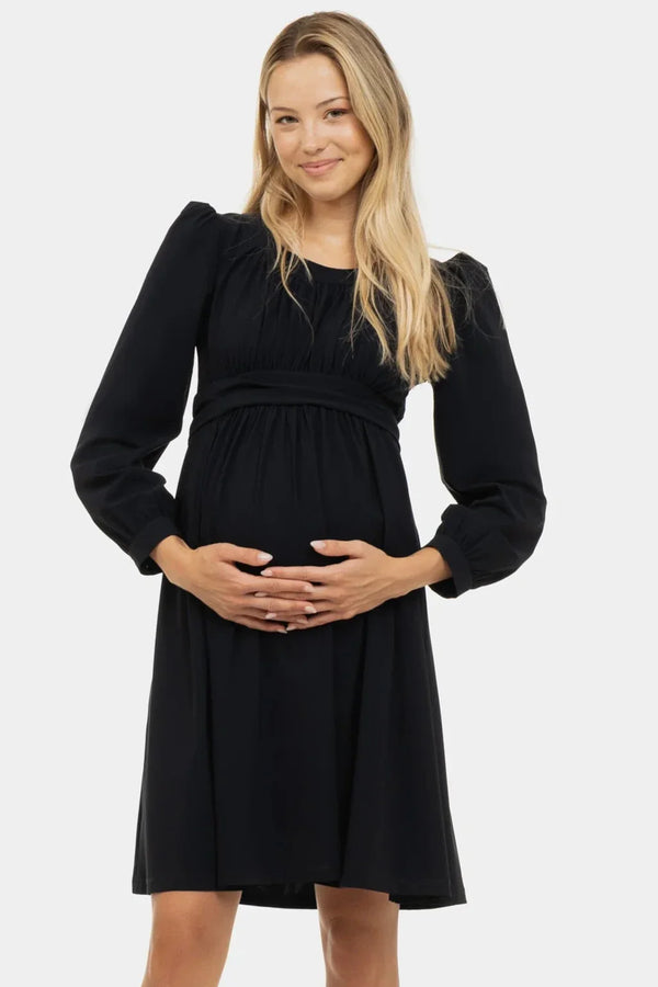 Elegantes Umstandskleid mit feinen Fältchen – Dunkelblau