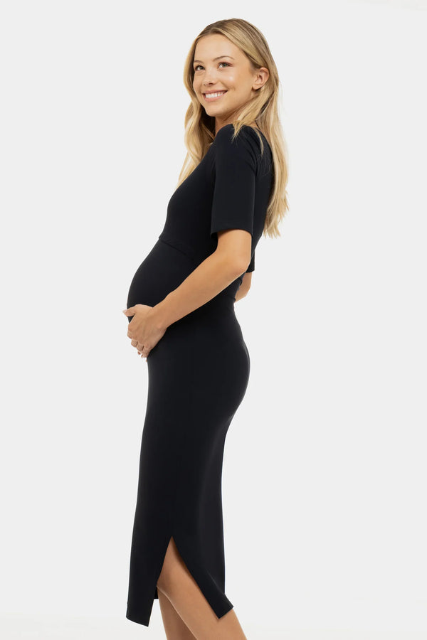Figurbetontes langes Umstands- und Stillkleid – Navy