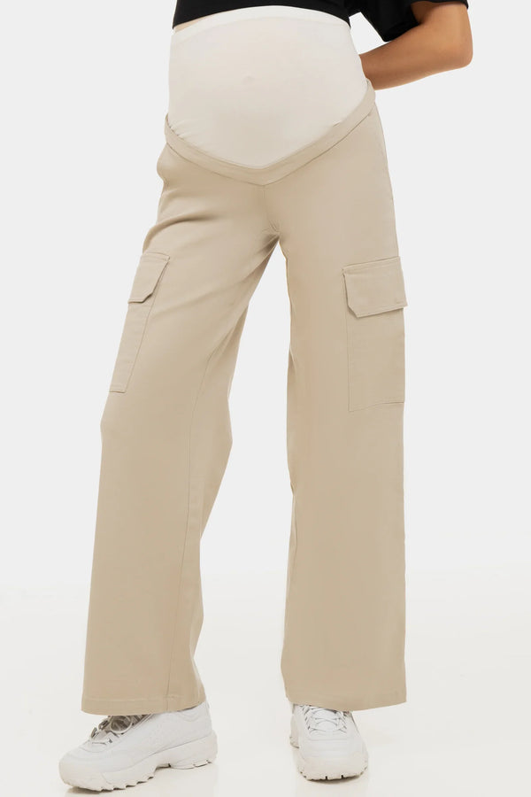 Weite Umstands-Cargohose aus Baumwolle – Sand
