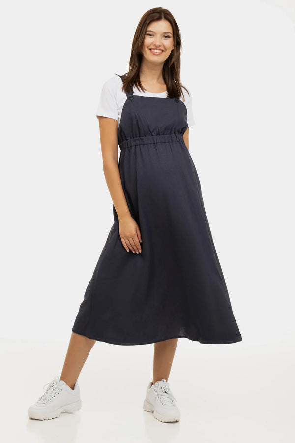 Umstands- & Still-Latzkleid aus Leinen-Baumwoll-Mix – Navy