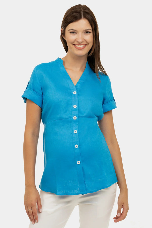 Umstands- & Stillshirt aus Leinen - Ozeanblau