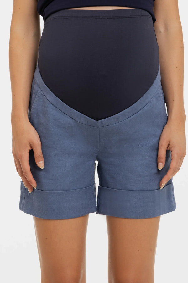 Umstandsshorts aus Leinenmix – Blau