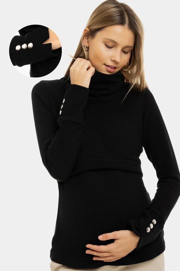 Schwarzer Umstands- & Stillpullover mit Rollkragen