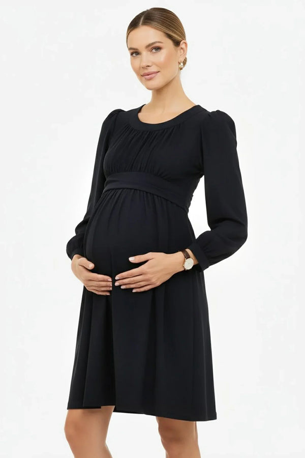 Elegantes Umstandskleid mit feinen Fältchen – Dunkelblau