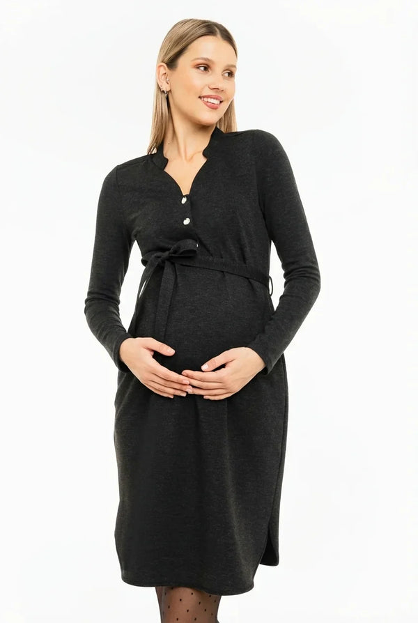 Umstands- und Stillkleid aus Premium Ponte di Roma – Grau meliert