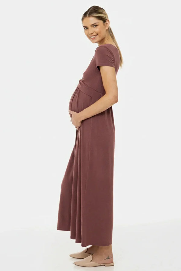 Umstands- und Stillkleid mit dekorativem Taillenband – Altrosa