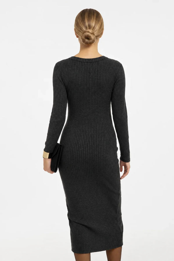 Umstands- und Stillkleid aus Rippjersey mit Knöpfen - Anthrazit