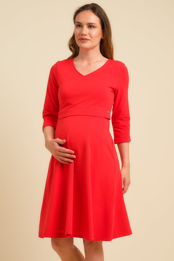 Umstands- und Stillkleid aus Baumwolle – Rot
