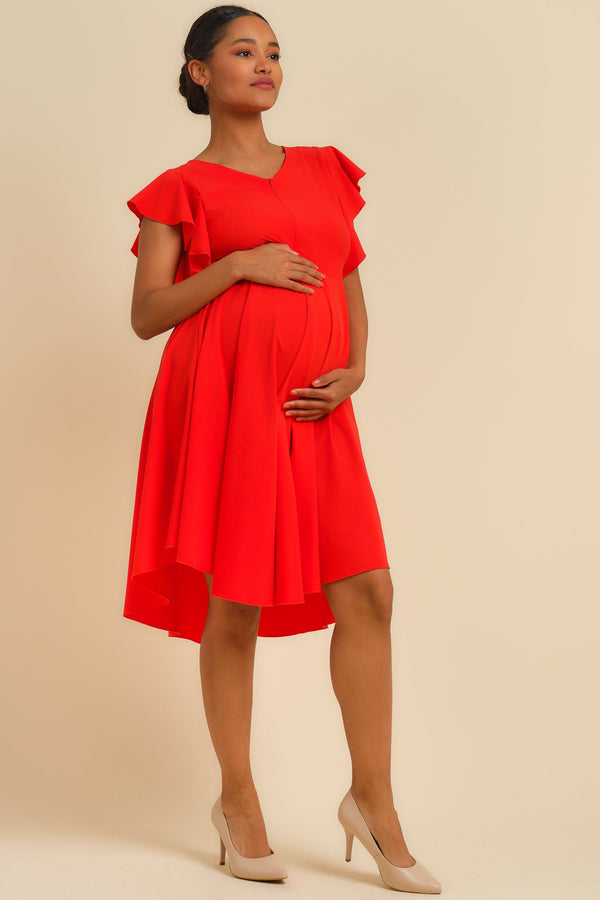 Luftiges Umstands- & Stillkleid mit Volantärmeln – Rot