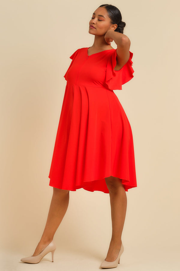 Luftiges Umstands- & Stillkleid mit Volantärmeln – Rot