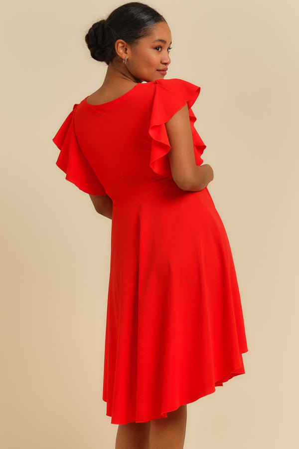 Luftiges Umstands- & Stillkleid mit Volantärmeln – Rot