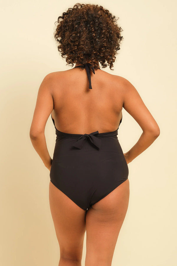 Schwarzer Umstands- & Still-Badeanzug mit V-Ausschnitt