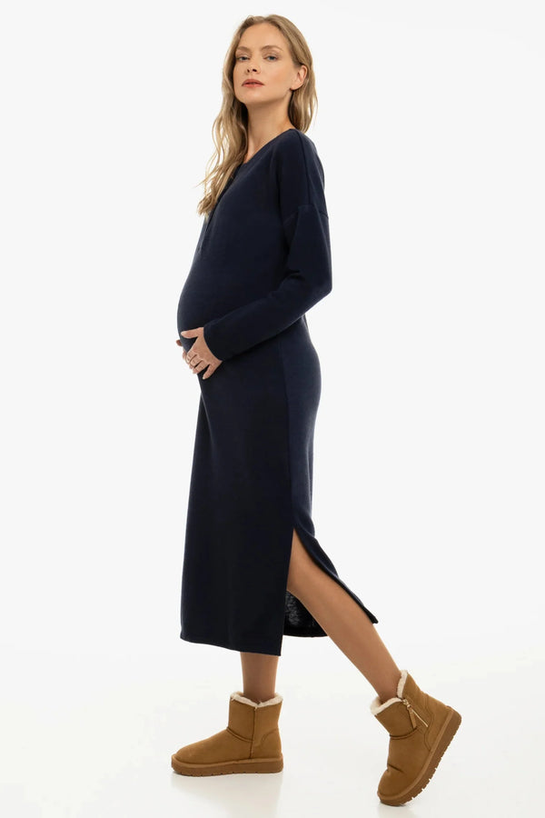 Langes gestricktes Umstands- und Stillkleid – Dunkelblau