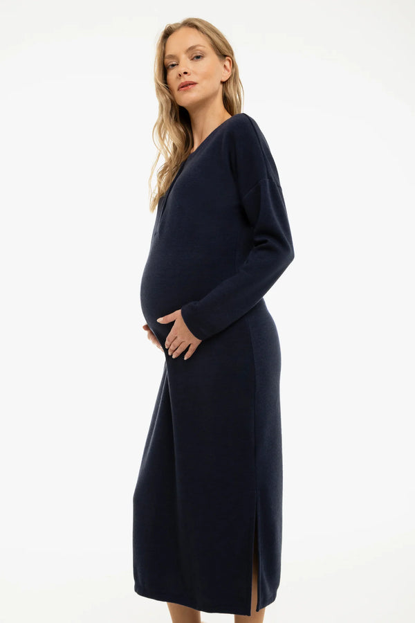 Langes gestricktes Umstands- und Stillkleid – Dunkelblau