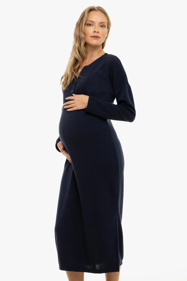 Langes gestricktes Umstands- und Stillkleid – Dunkelblau