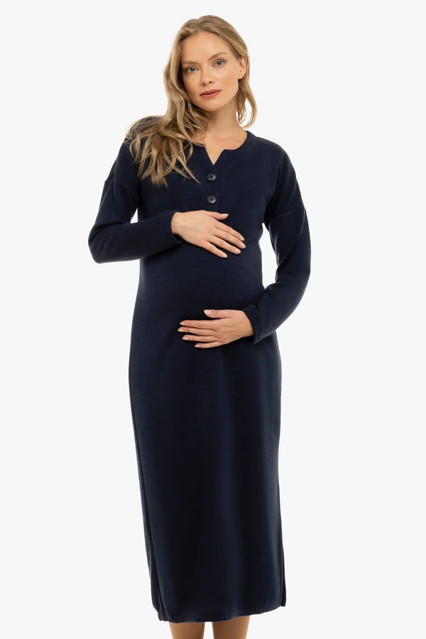 Langes gestricktes Umstands- und Stillkleid – Dunkelblau