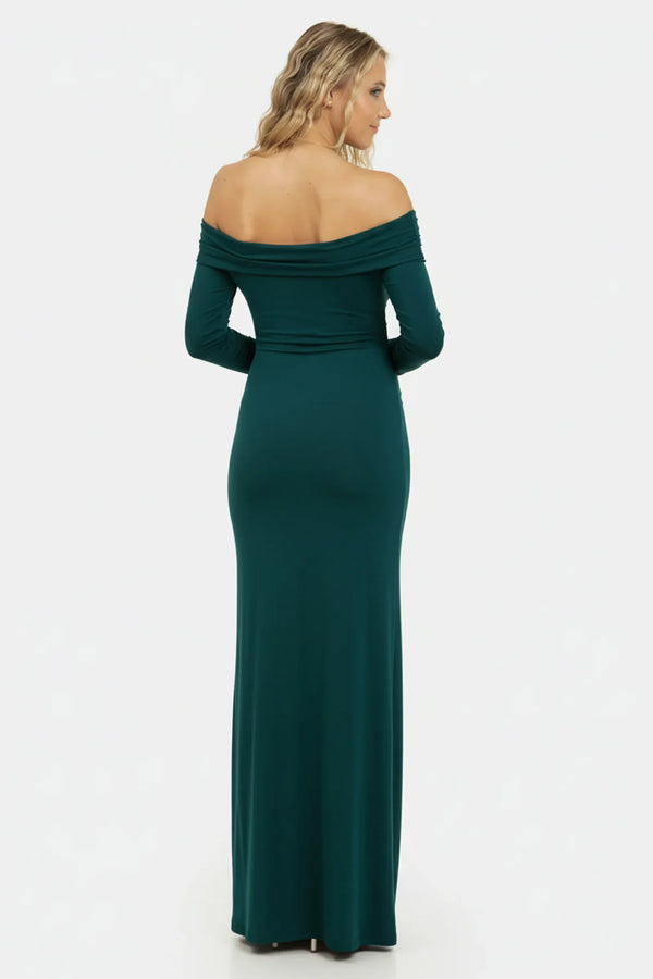 Langes elegantes Umstandskleid mit Off-Shoulder – Teal