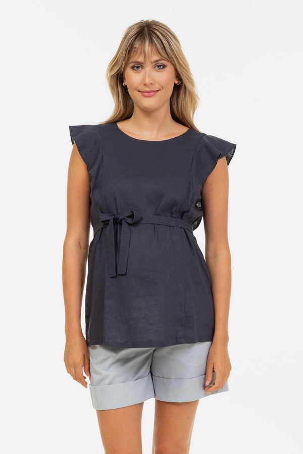 Umstands- und Stilltop aus Leinenmix mit Volants