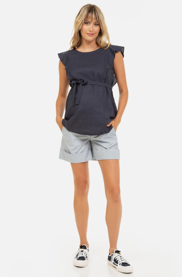 Umstands- und Stilltop aus Leinenmix mit Volants