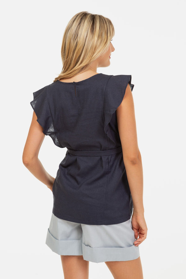 Umstands- und Stilltop aus Leinenmix mit Volants