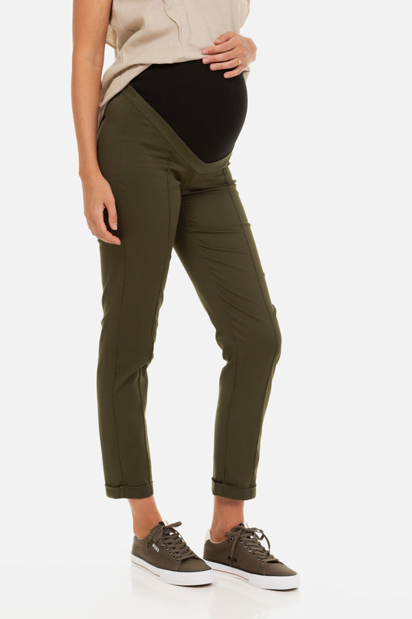 Elastische Umstandshose aus Baumwolle - Khaki