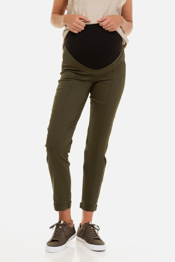 Elastische Umstandshose aus Baumwolle - Khaki