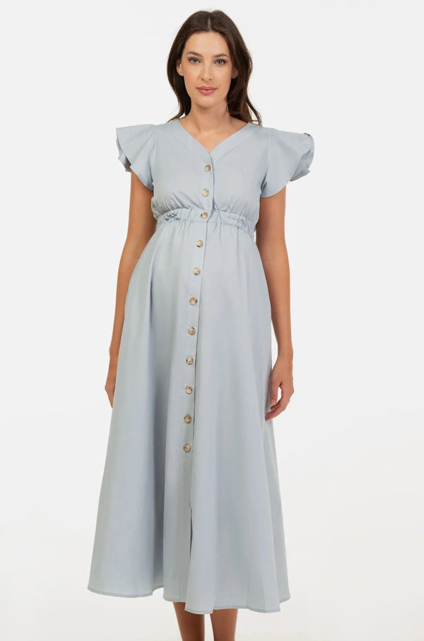 Langes Umstands- und Stillkleid aus Baumwolle mit Volants
