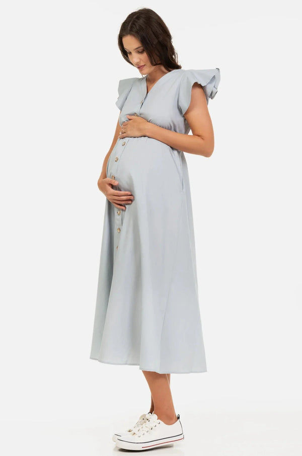 Langes Umstands- und Stillkleid aus Baumwolle mit Volants