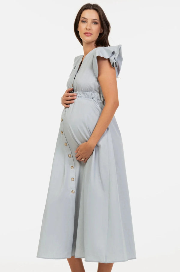 Langes Umstands- und Stillkleid aus Baumwolle mit Volants