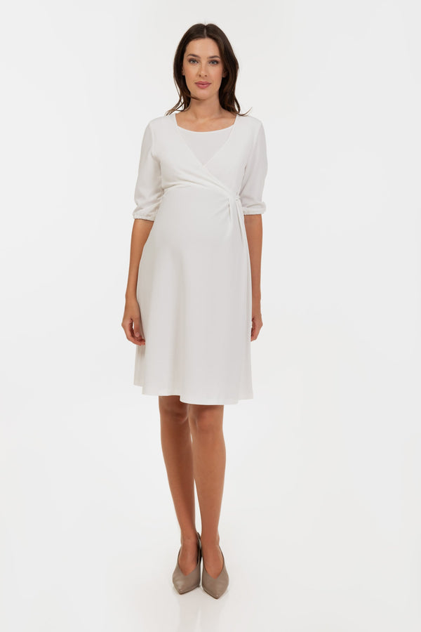 Umstands- und Stillkleid mit Knotendetail – Ecru