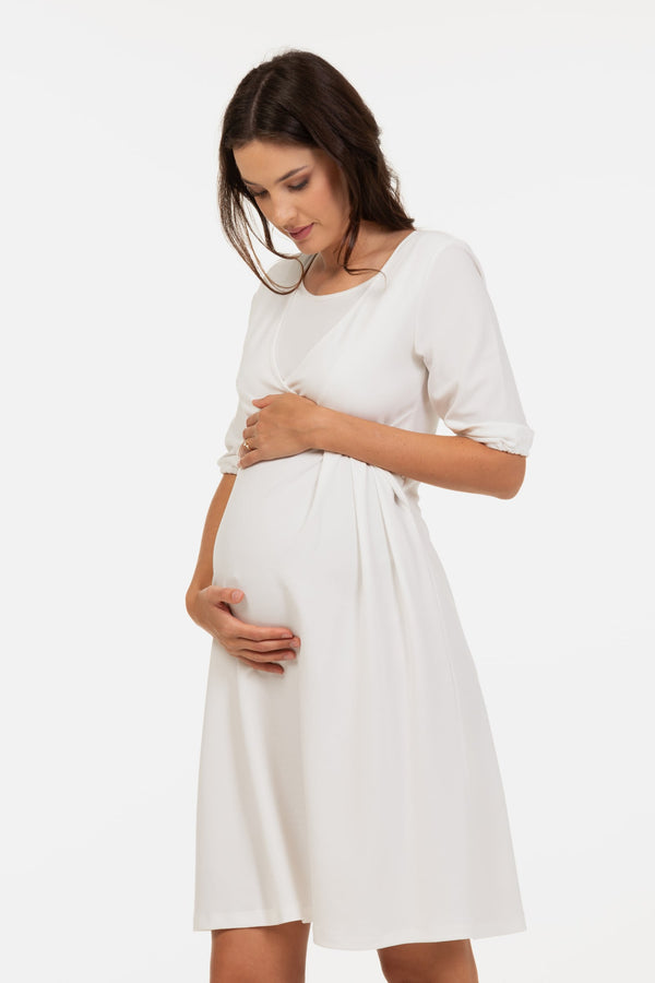 Umstands- und Stillkleid mit Knotendetail – Ecru